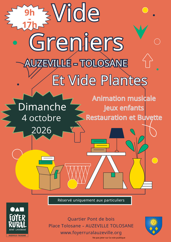 Affiche Vide-greniers et vide-plantes du Foyer rural à Auzeville-Tolosane