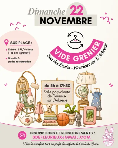 Affiche Vide-grenier du Sou des Écoles à Fleurieux-sur-l'Arbresle