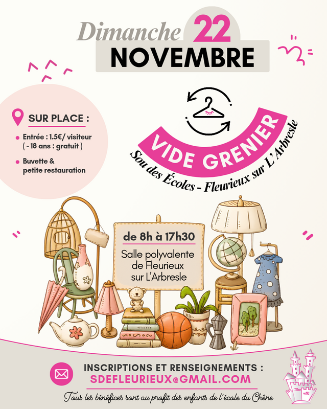 Affiche Vide-grenier du Sou des Écoles à Fleurieux-sur-l'Arbresle