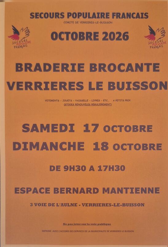 Affiche Braderie brocante du Secours populaire à Verrières-le-Buisson