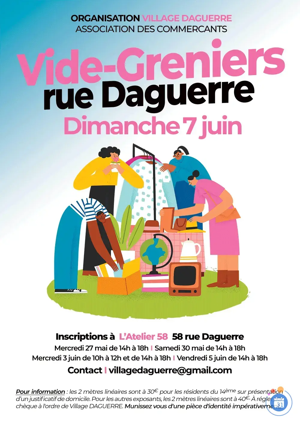 Affiche Vide-greniers rue Daguerre - Village Daguerre