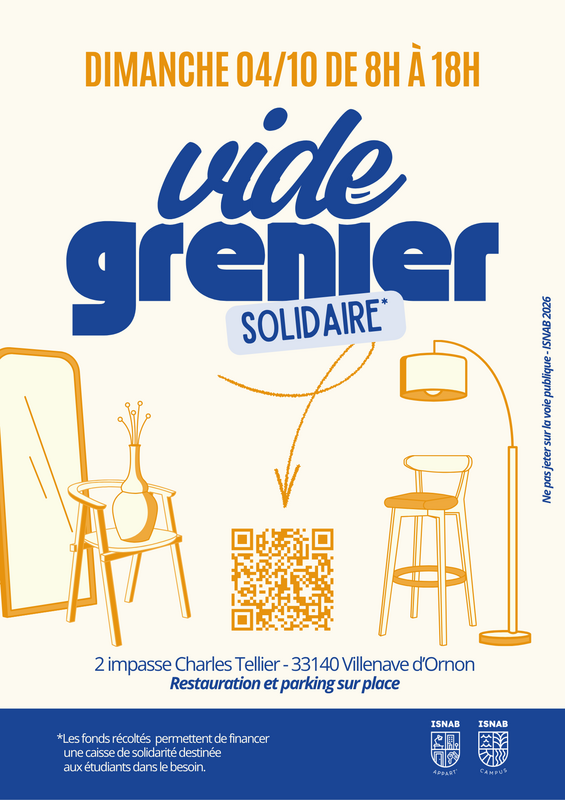 Affiche Vide-grenier solidaire de l'ISNAB à Villenave-d'Ornon