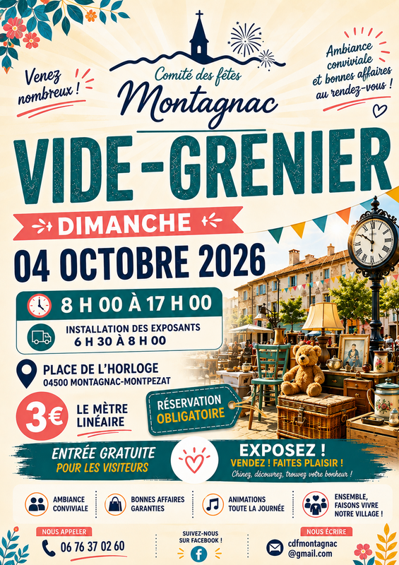Affiche Vide-grenier du Comité des fêtes à Montagnac-Montpezat