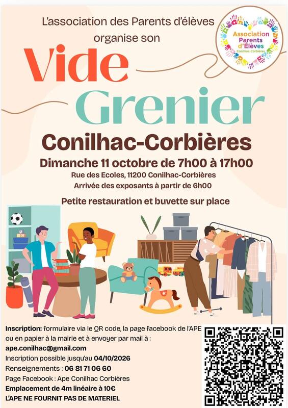 Affiche Vide-grenier de l'APE à Conilhac-Corbières