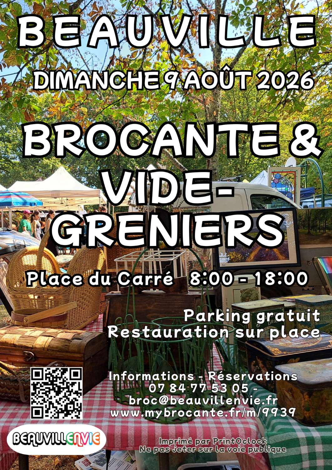 Affiche Brocante vide-grenier Beauville dimanche 9 août 2026 (47470)