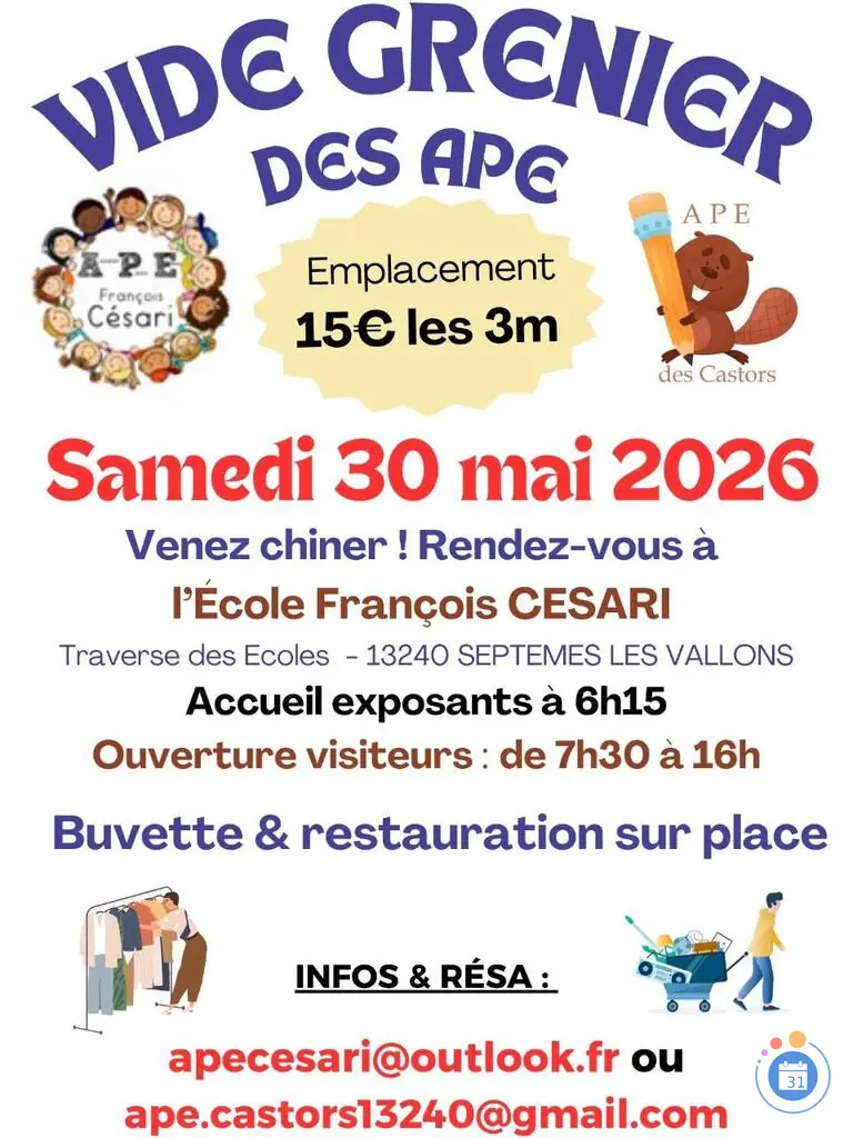 Affiche Vide-grenier des APE - École François Cesari à Septèmes-les-Vallons