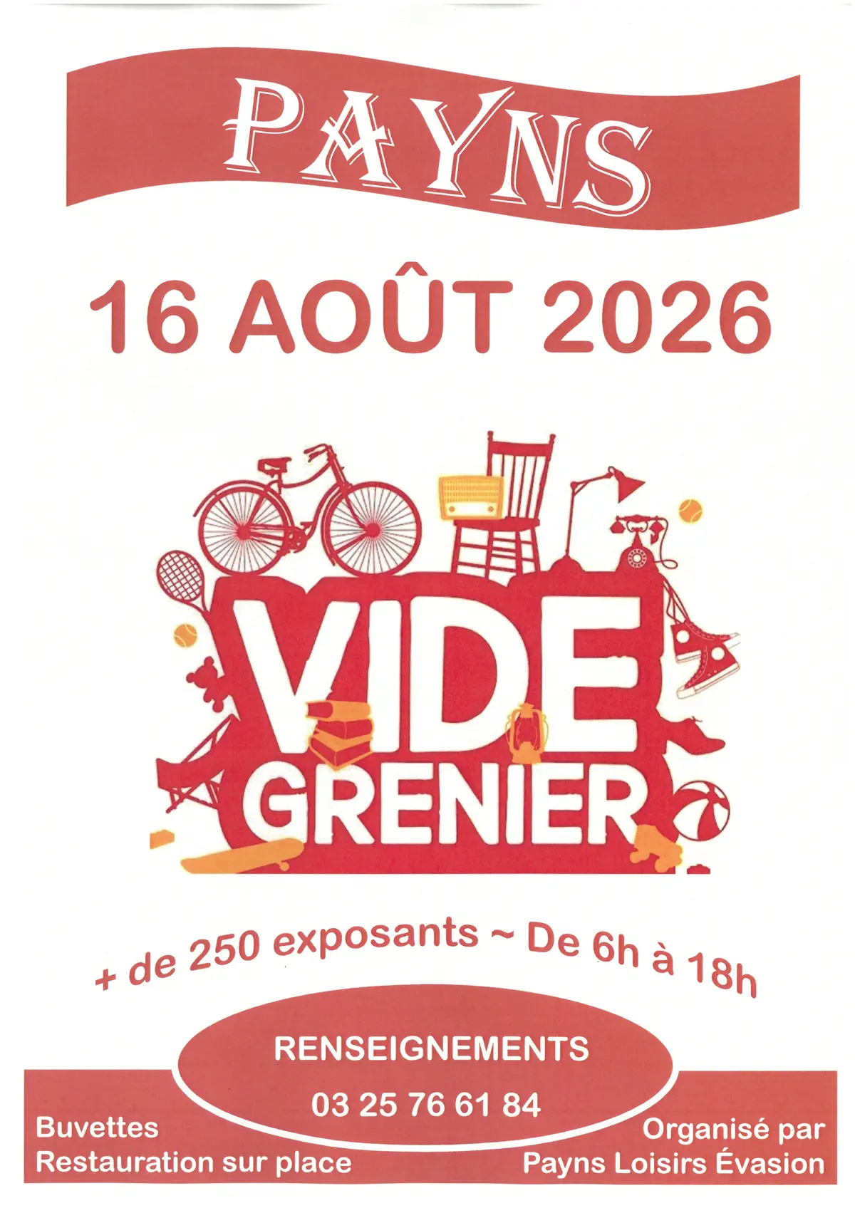Affiche Vide-grenier Payns dimanche 16 août 2026 (10600 Aube)