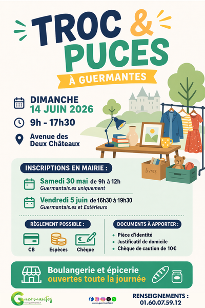 Affiche Troc et Puces Guermantes dimanche 14 juin 2026 (77600)