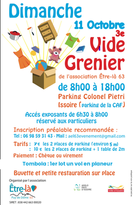 Affiche Vide-grenier de l'association Être-là 63 à Issoire