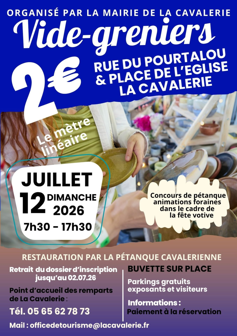 Affiche Vide-Greniers - Fête Votive - Mairie de La Cavalerie - Aveyron