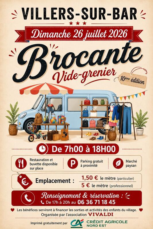 Affiche Brocante Vide-grenier Villers-sur-Bar dimanche 26 juillet 2026 (08350)