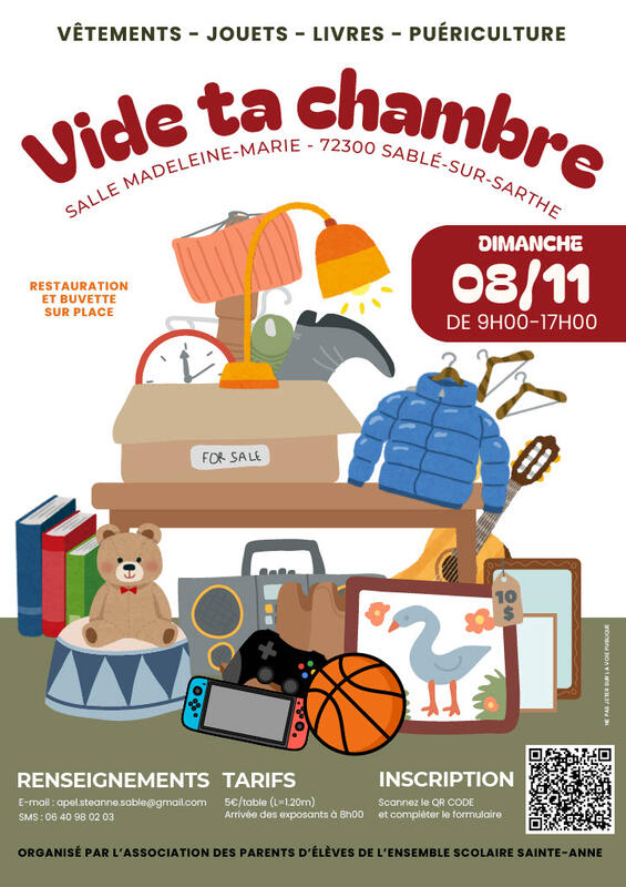 Affiche Vide ta chambre de l'APEL Sainte-Anne à Sablé-sur-Sarthe