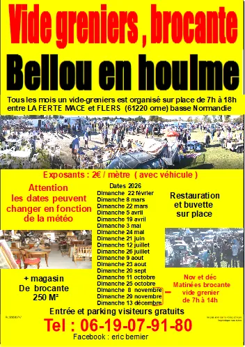 Affiche Vide-greniers et brocante mensuels de Bellou-en-Houlme