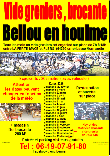 Affiche Vide-greniers et brocante mensuels de Bellou-en-Houlme