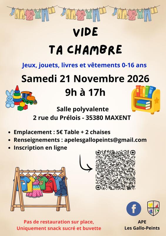 Affiche Vide ta chambre de l'APE Les Gallo-Peints à Maxent