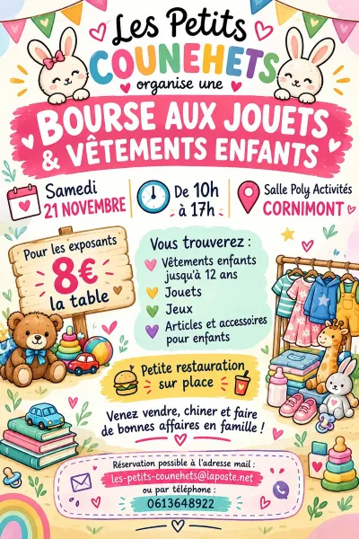 Affiche Bourse aux jouets et vêtements enfants des Petits Counehets à Cornimont