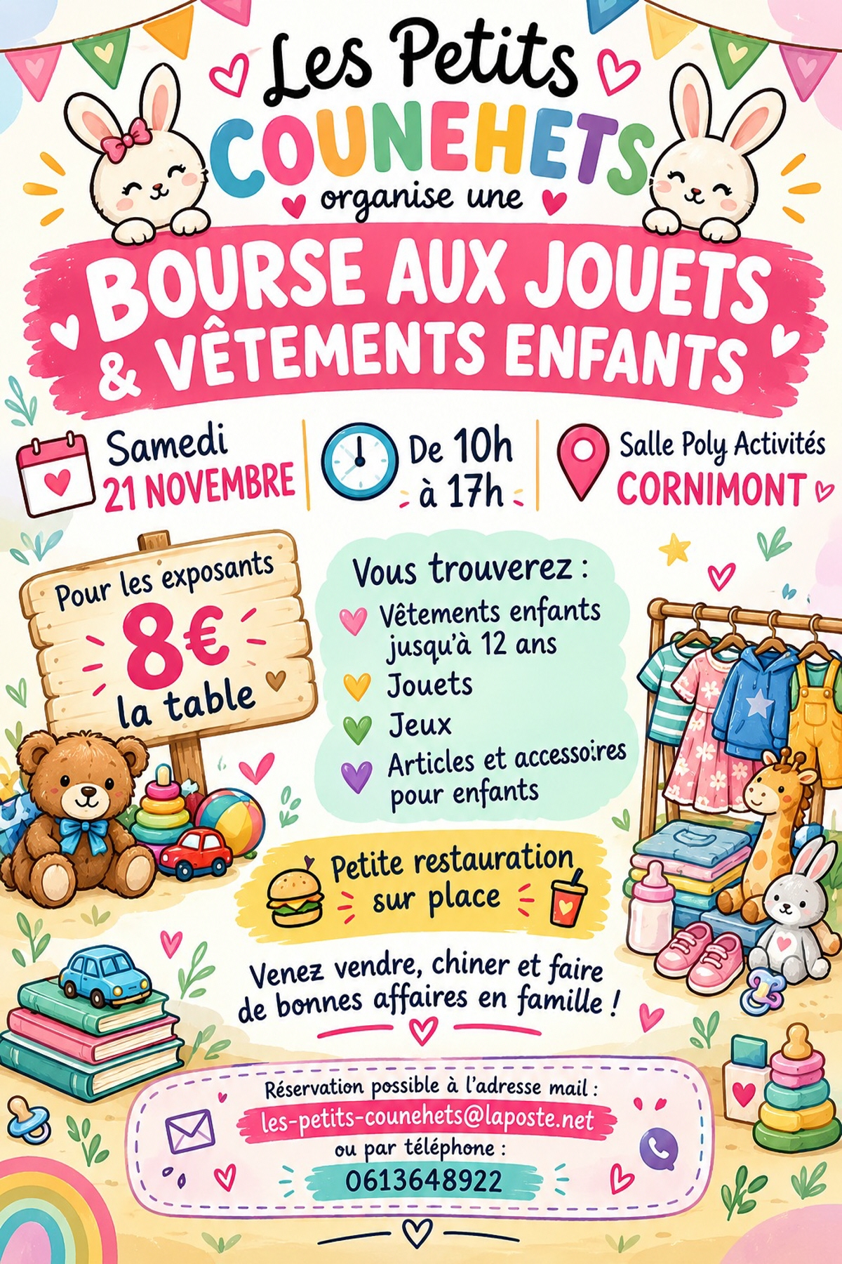 Affiche Bourse aux jouets et vêtements enfants des Petits Counehets à Cornimont