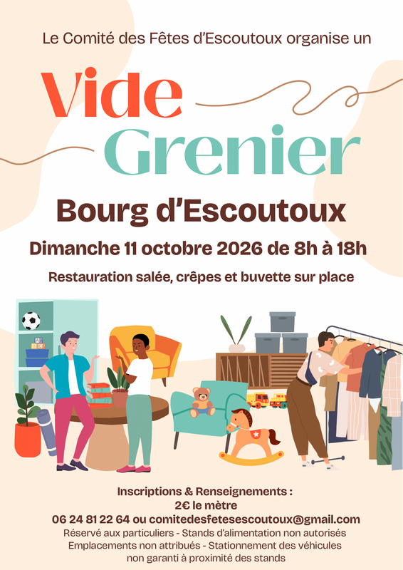 Affiche Vide-grenier du Comité des Fêtes d'Escoutoux
