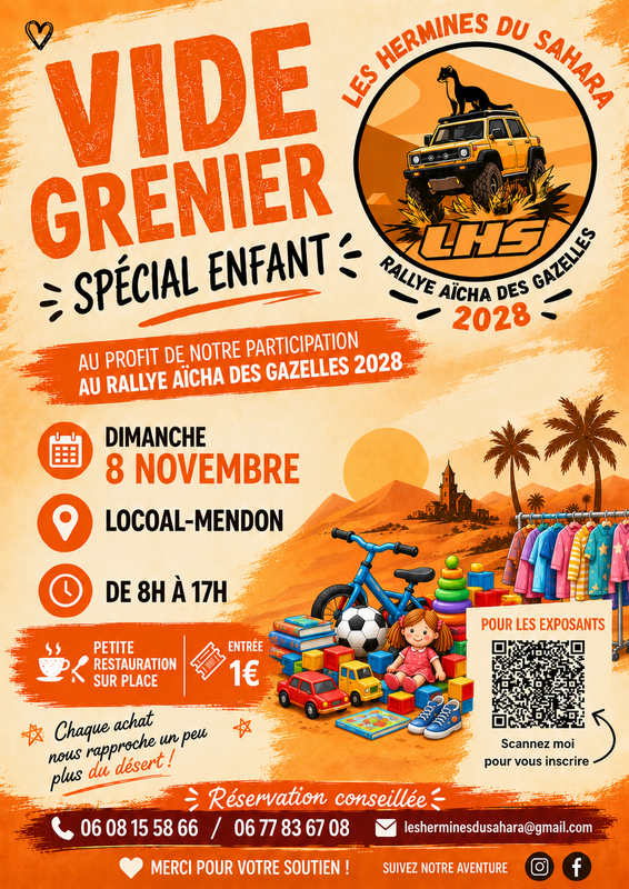 Affiche Vide-grenier spécial enfant des Hermines du Sahara à Locoal-Mendon