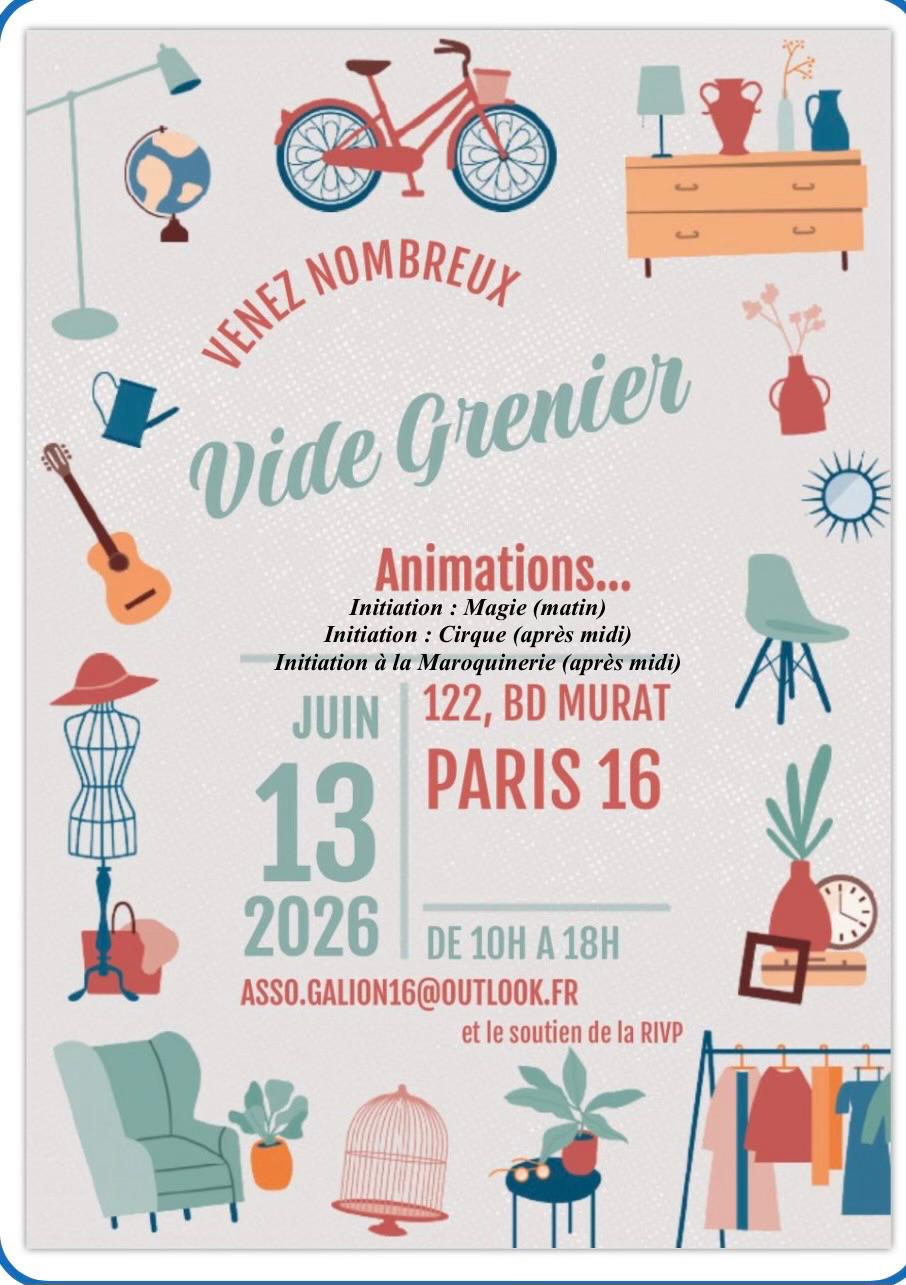 Affiche Vide-grenier Galion 16 - 122 Bd Murat - Paris 16e