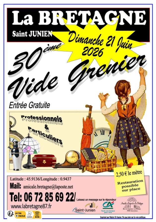 Affiche Vide-grenier La Bretagne Saint-Junien dimanche 21 juin 2026 (87200)