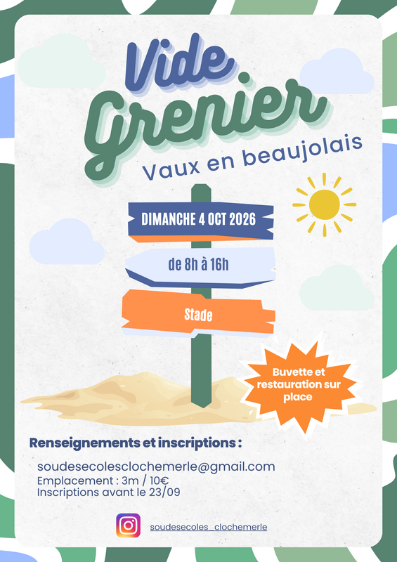 Affiche Vide-grenier du Sou des écoles à Vaux-en-Beaujolais