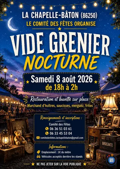 Affiche Vide-grenier nocturne La Chapelle-Bâton samedi 8 août 2026 (86250)