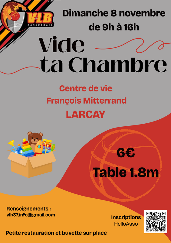 Affiche Vide ta chambre du VLB Basketball à Larçay
