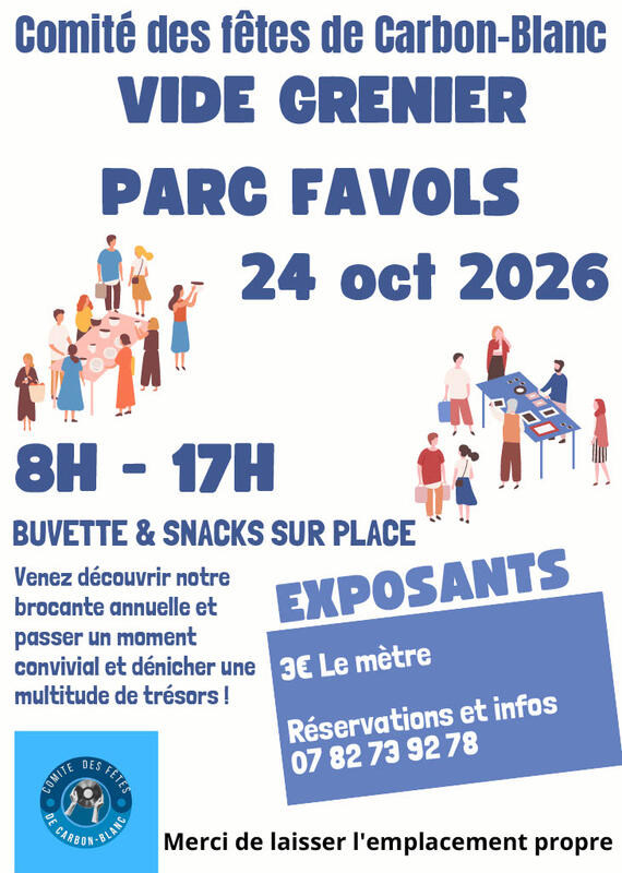 Affiche Vide-grenier du Comité des fêtes au Parc Favols à Carbon-Blanc