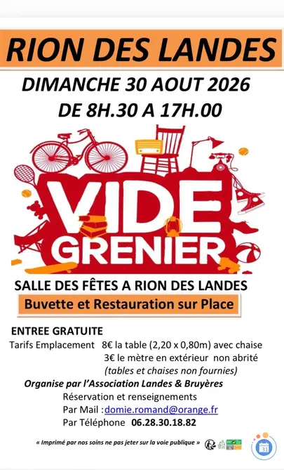 Affiche Vide-grenier Rion-des-Landes dimanche 30 août 2026 (40370)