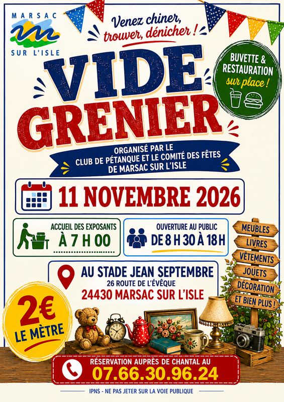 Affiche Vide-grenier du stade Jean Septembre à Marsac-sur-l'Isle