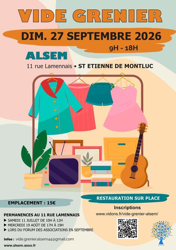 Affiche Vide-grenier ALSEM Saint-Étienne-de-Montluc dimanche 27 septembre 2026 (44360)