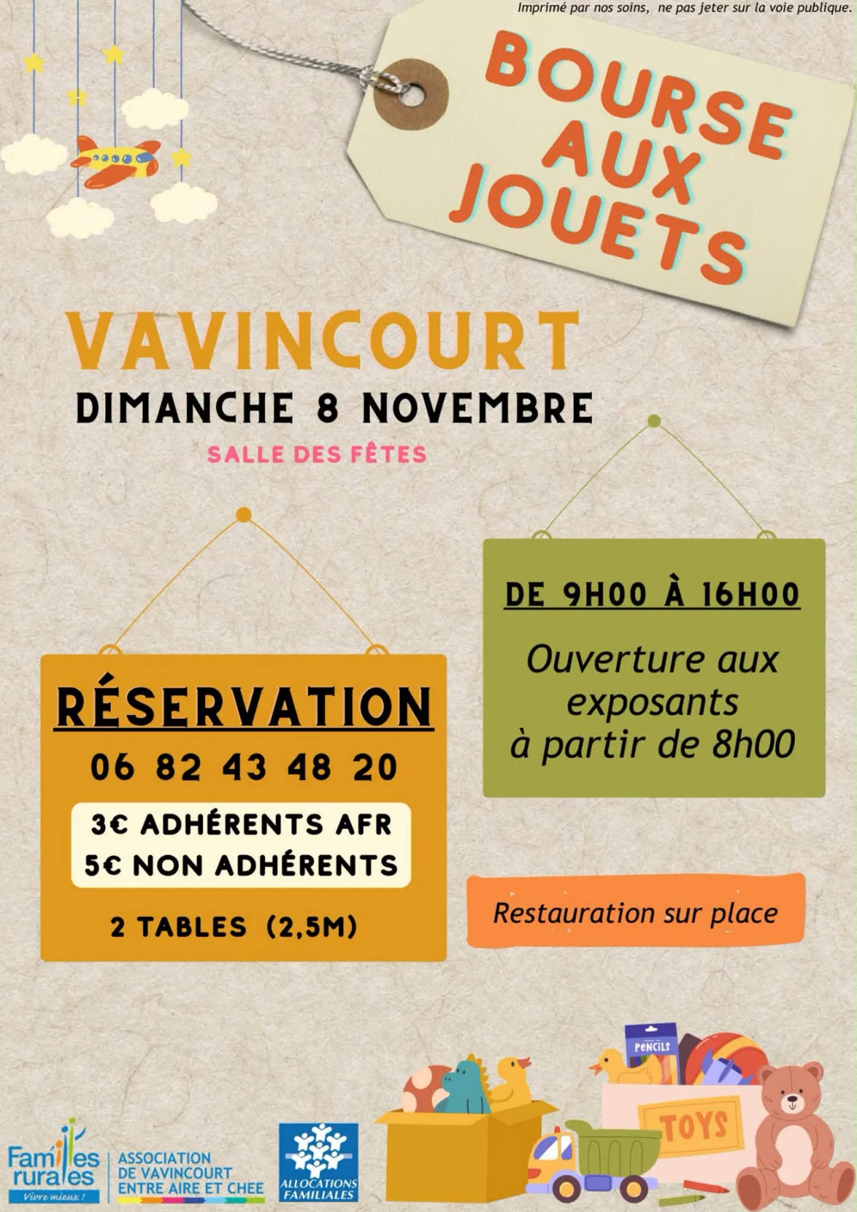Affiche Bourse aux jouets de Familles rurales à Vavincourt