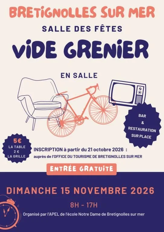 Affiche Vide-grenier de l'APEL Notre-Dame à Brétignolles-sur-Mer