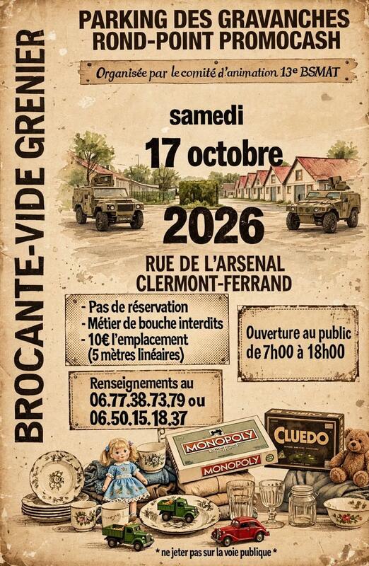 Affiche Brocante vide-grenier du comité d'animation du BSMAT à Clermont-Ferrand
