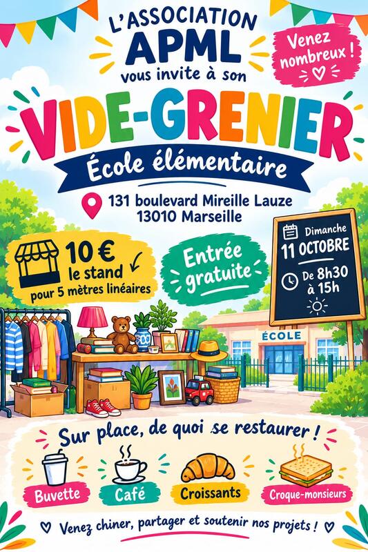 Affiche Vide-grenier de l'école élémentaire de l'APML à Marseille 10e