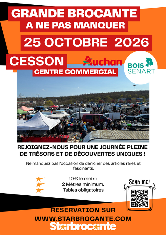 Affiche Brocante du centre commercial Auchan Bois Sénart à Cesson