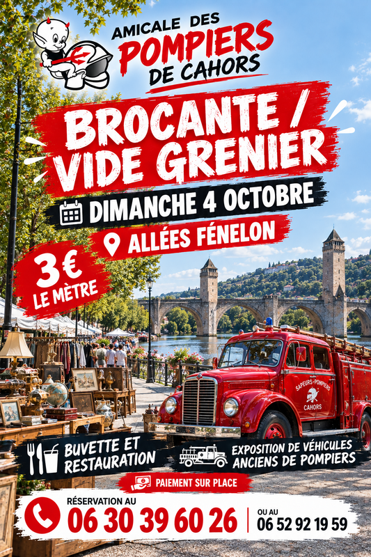 Affiche Brocante et vide-grenier des pompiers à Cahors
