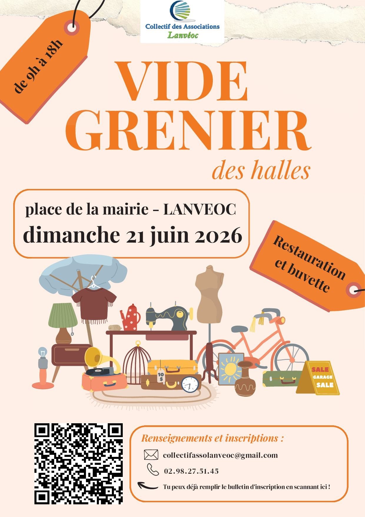 Affiche Vide-grenier des halles Lanveoc dimanche 21 juin 2026