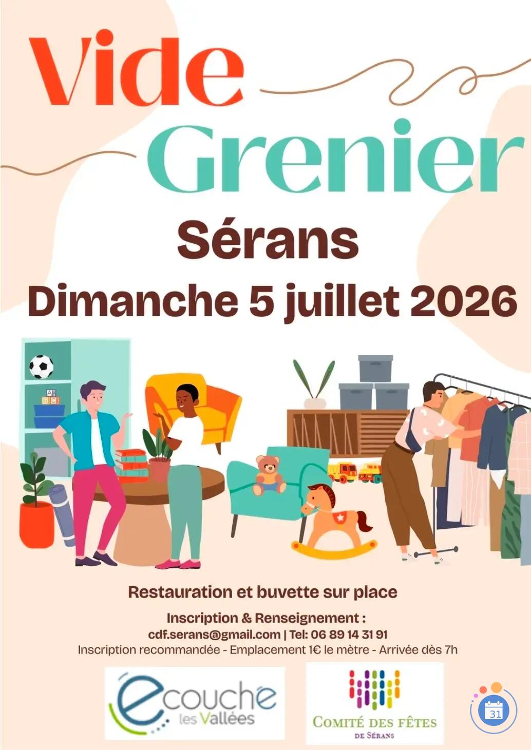 Affiche Vide-grenier Sérans dimanche 5 juillet 2026 (60240)