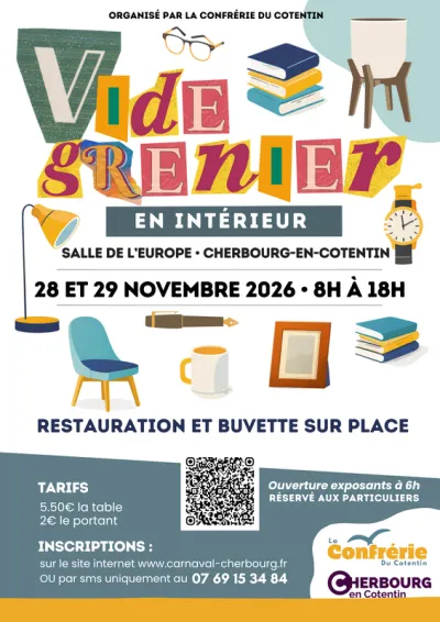 Affiche Vide-grenier en intérieur de la Confrérie du Cotentin à Cherbourg