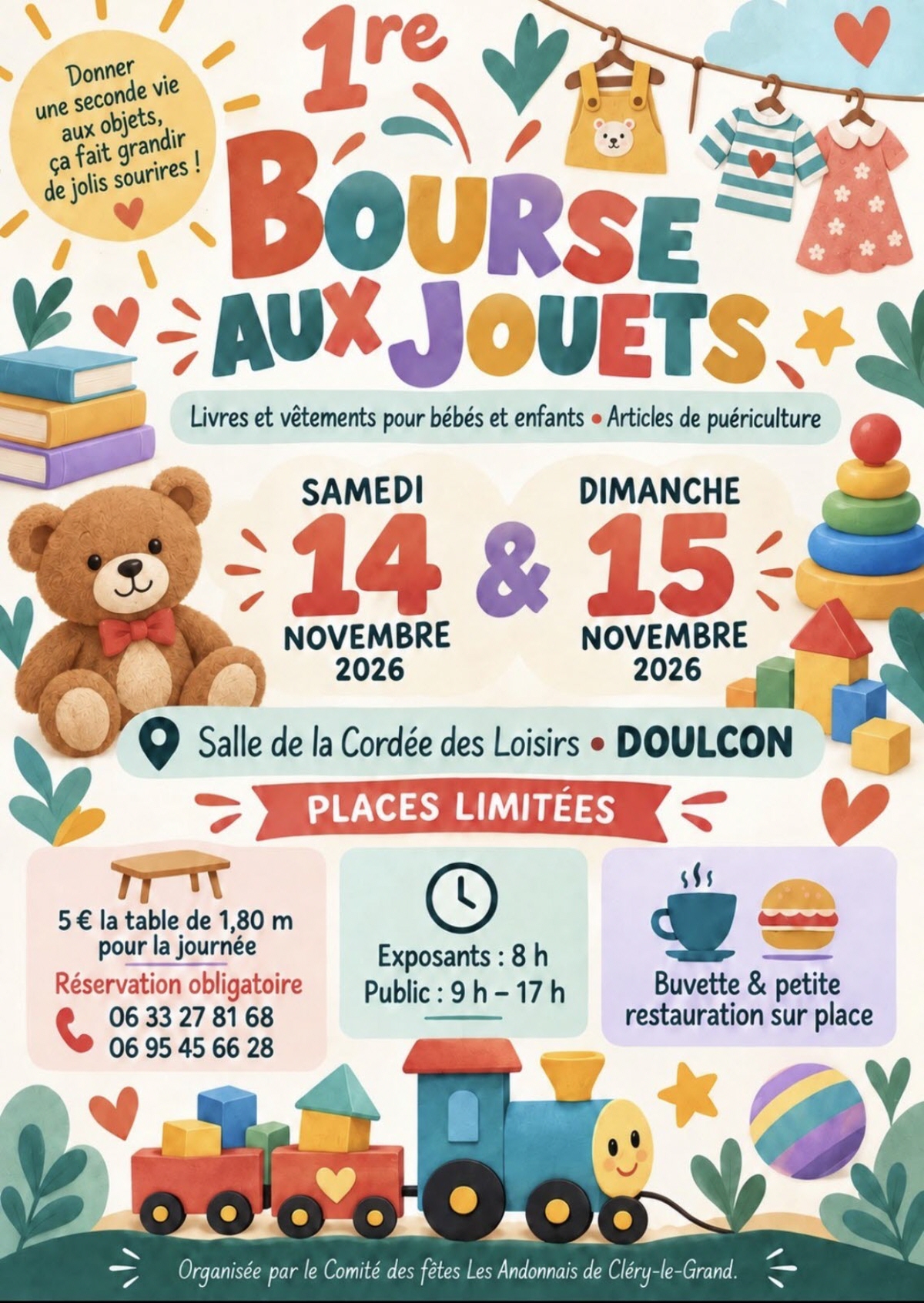 Affiche Bourse aux jouets du comité des fêtes Les Andonnais à Doulcon