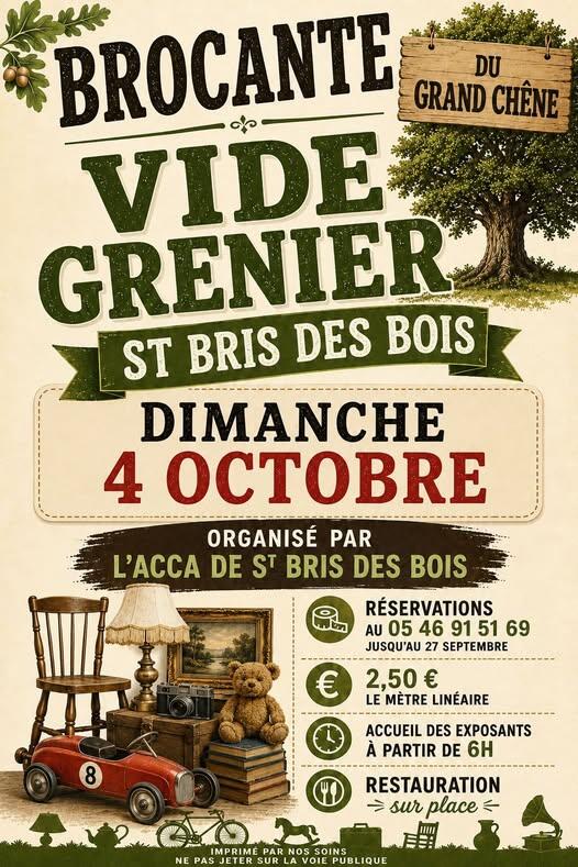 Affiche Brocante vide-grenier du Grand Chêne à Saint-Bris-des-Bois