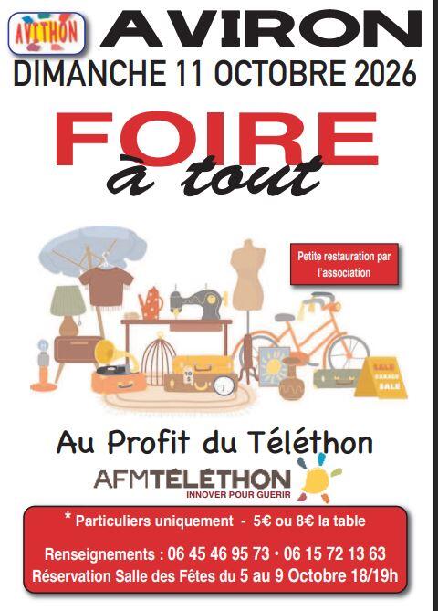 Affiche Foire à tout de l'Avithon au profit du Téléthon à Aviron