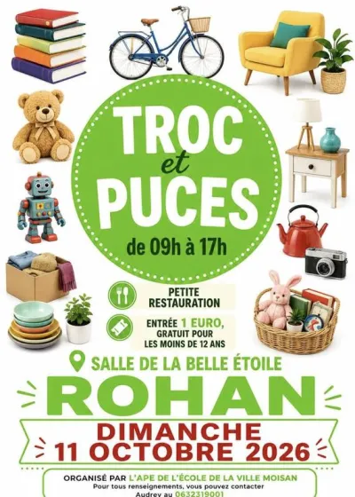Affiche Troc et puces de l'APE de l'école de la Ville Moisan à Rohan