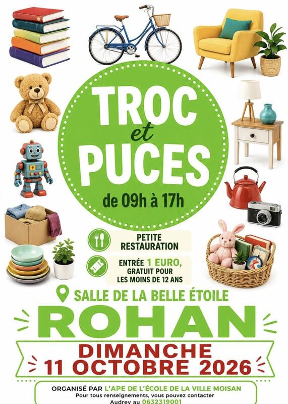 Affiche Troc et puces de l'APE de l'école de la Ville Moisan à Rohan