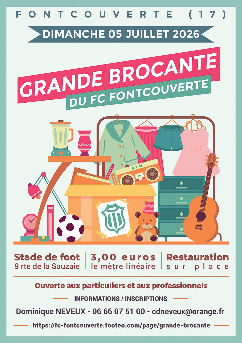 Affiche Grande brocante Fontcouverte dimanche 5 juillet 2026 (17100)