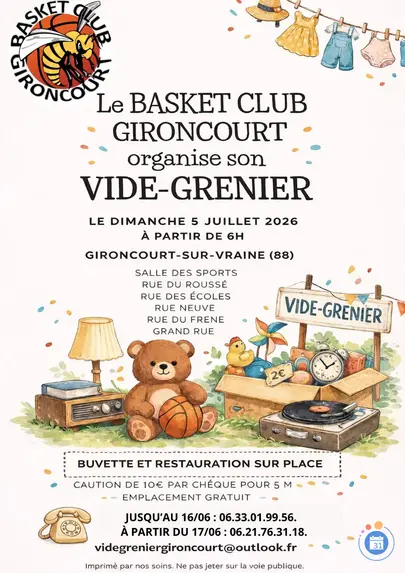 Affiche Vide-grenier Gironcourt-sur-Vraine dimanche 5 juillet 2026 (88170)