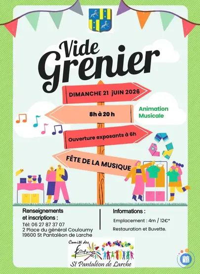 Affiche Vide-grenier Saint-Pantaléon-de-Larche dimanche 21 juin 2026 (19600)