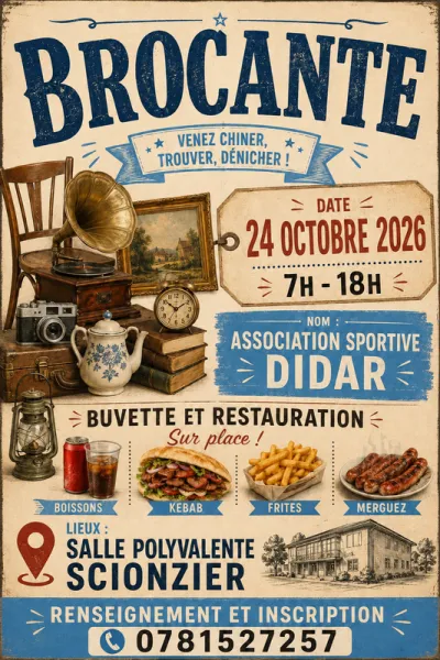 Affiche Brocante de l'association sportive Didar à Scionzier